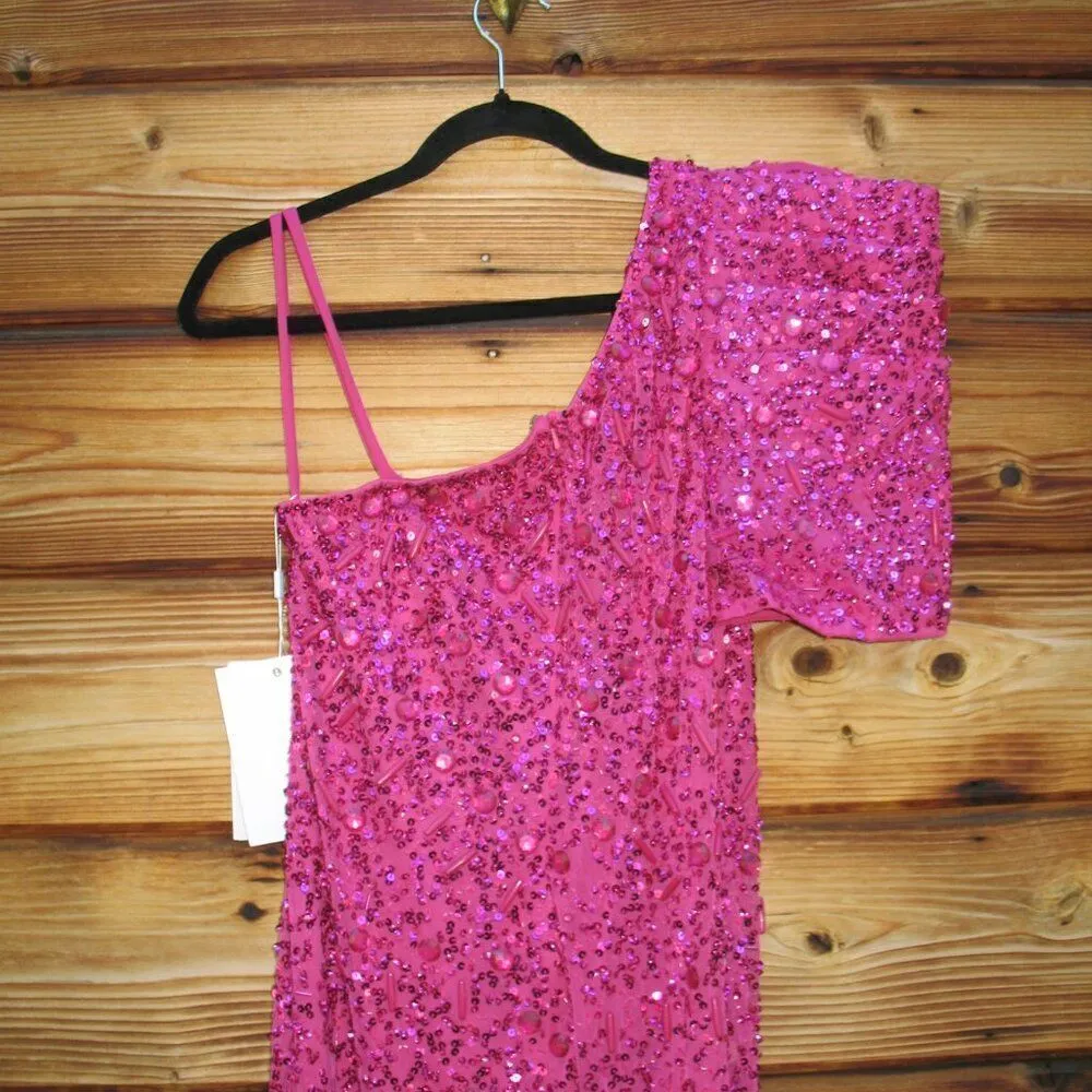 Mac Duggal 10912 Womens Pink EMBELLISHED PUFF ONE SHOULDER COLUMN GOWN - Image 14