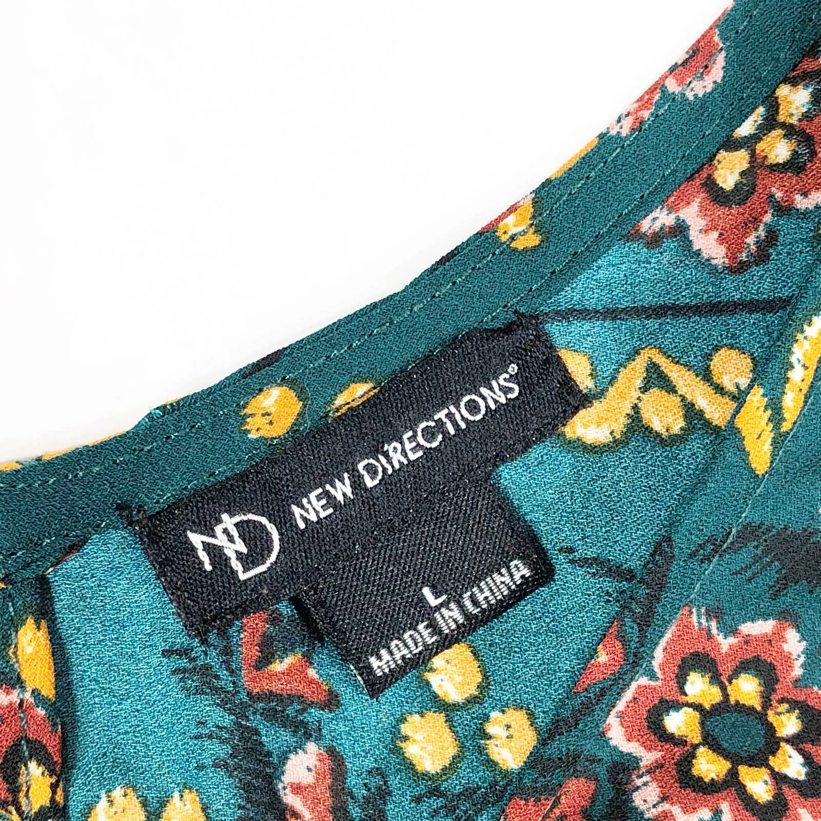 New Directions Large Top Green Floral Bell Sleeve Chiffon Yellow Red Boho 1172‎ - Image 8