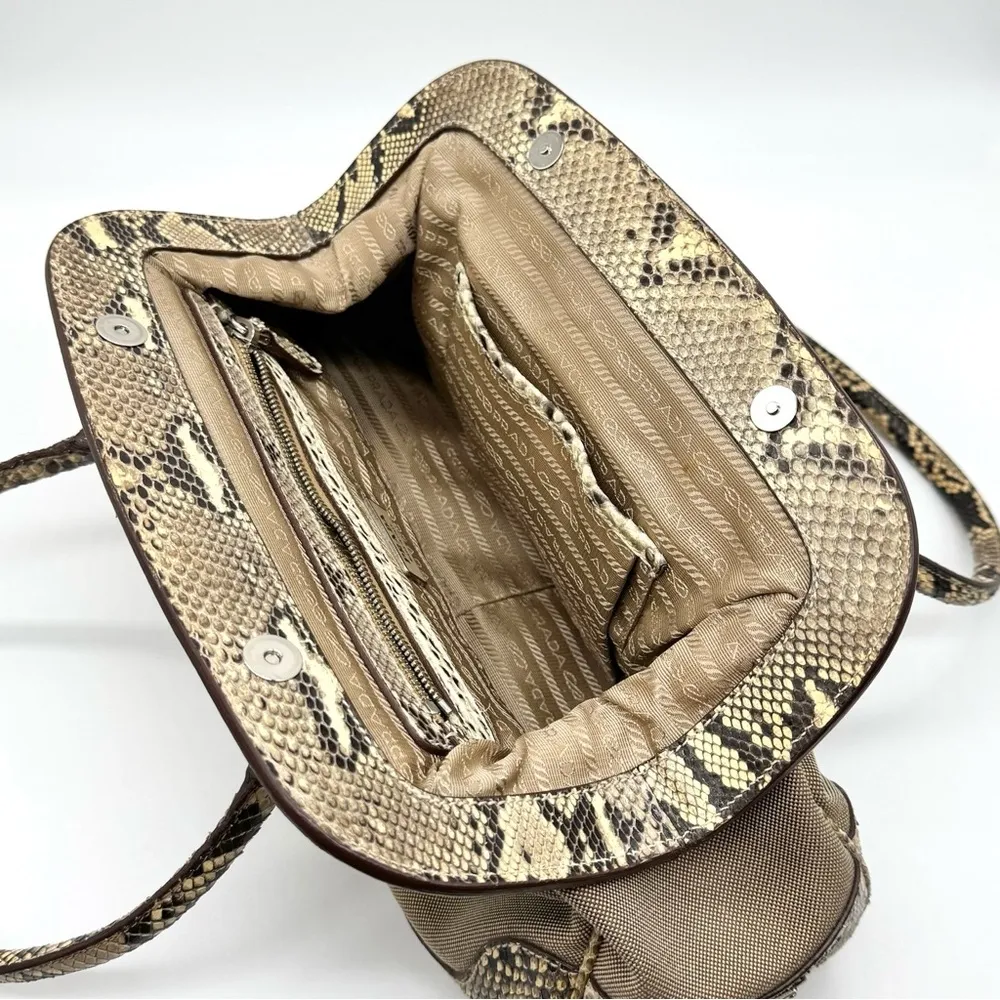 Prada Limited Edition Logo Jaquard Python Corda Roccia BR3509 Frame Handbag - Image 9