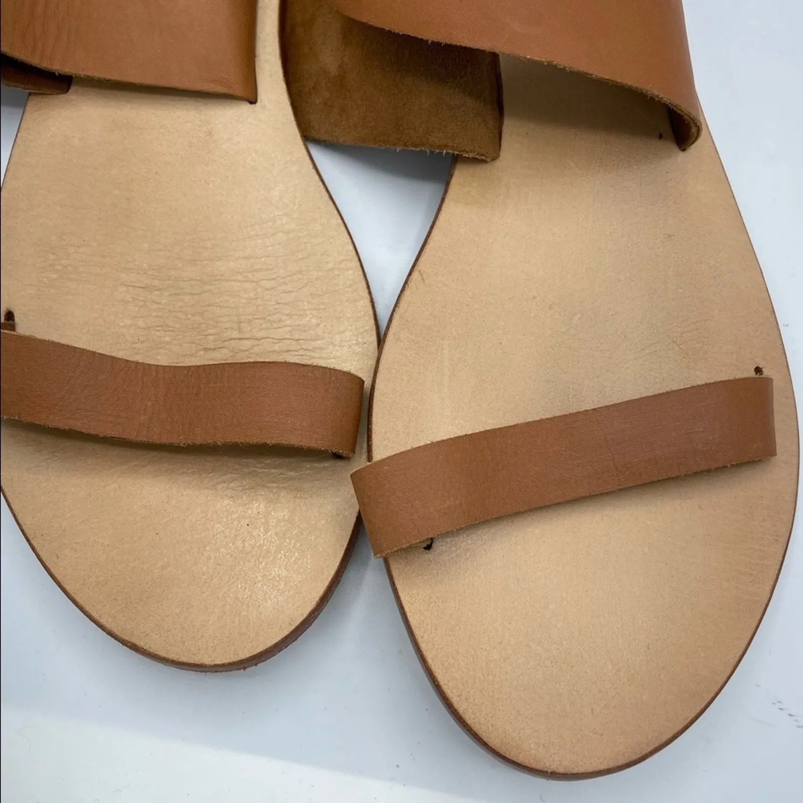 Revolve Sol Sana Tan Leather Minimalist Sandals Womens 40 Strappy Flats Beachy - Image 3