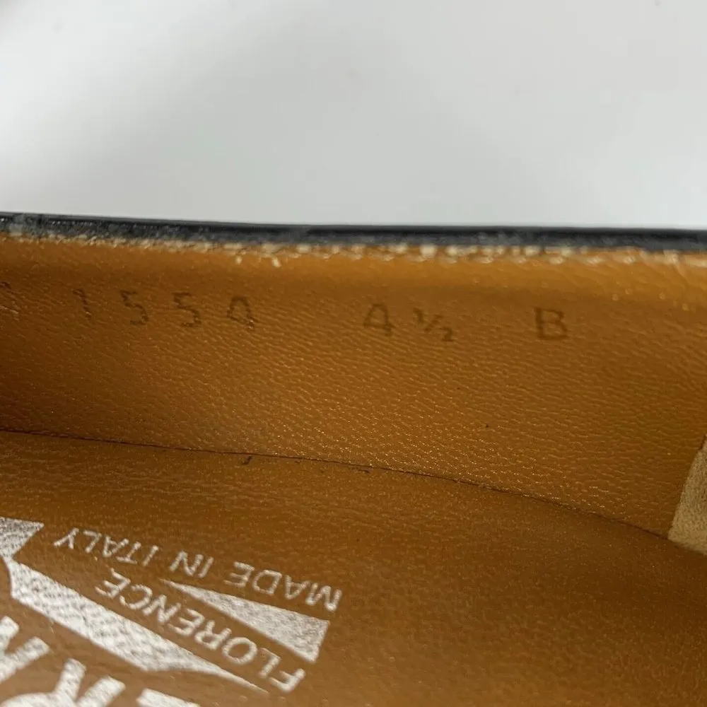 SALVATORE FERRAGAMO Black Leather Round Toe Low Heel Pumps Size 4.5 B Heels - Image 10