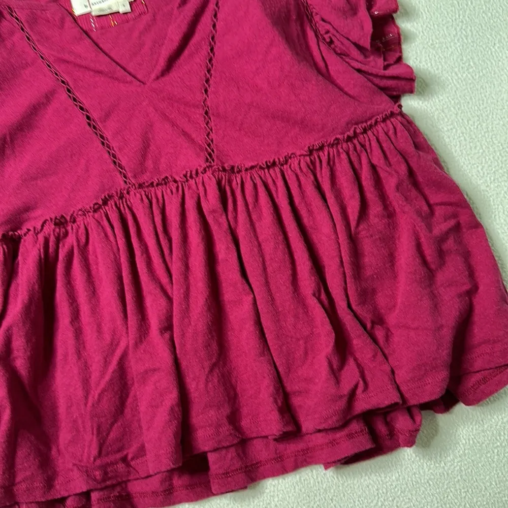 Anthropologie Caroline Ruffled Babydoll Top Raspberry - Image 6