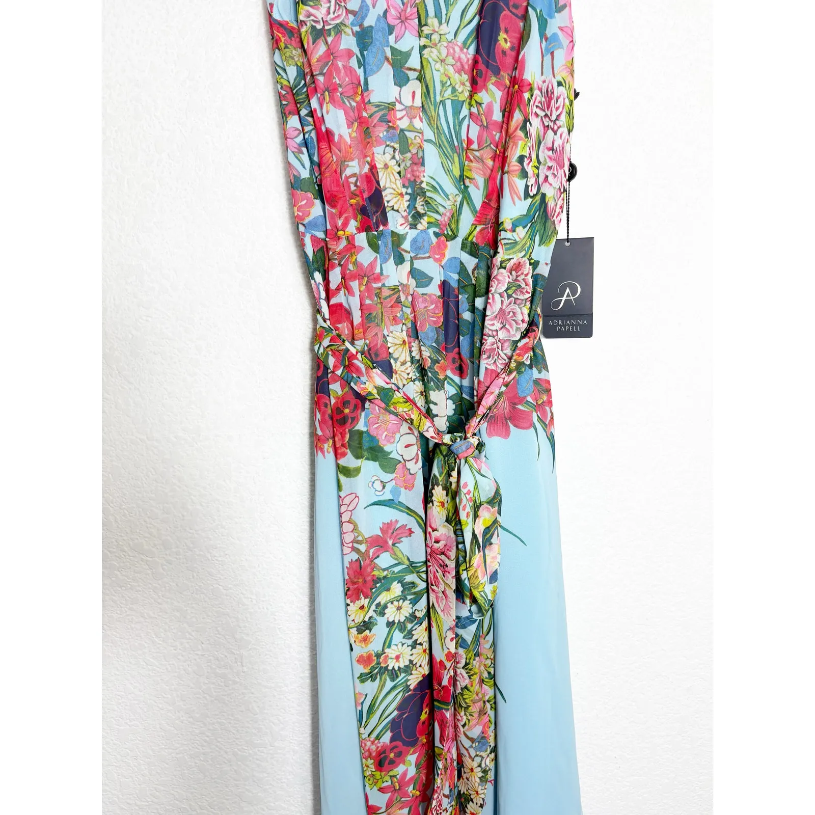 NWT Adrianna Papell Blue Floral Chiffon Maxi Dress Size 12 Wedding Feminine - Image 10