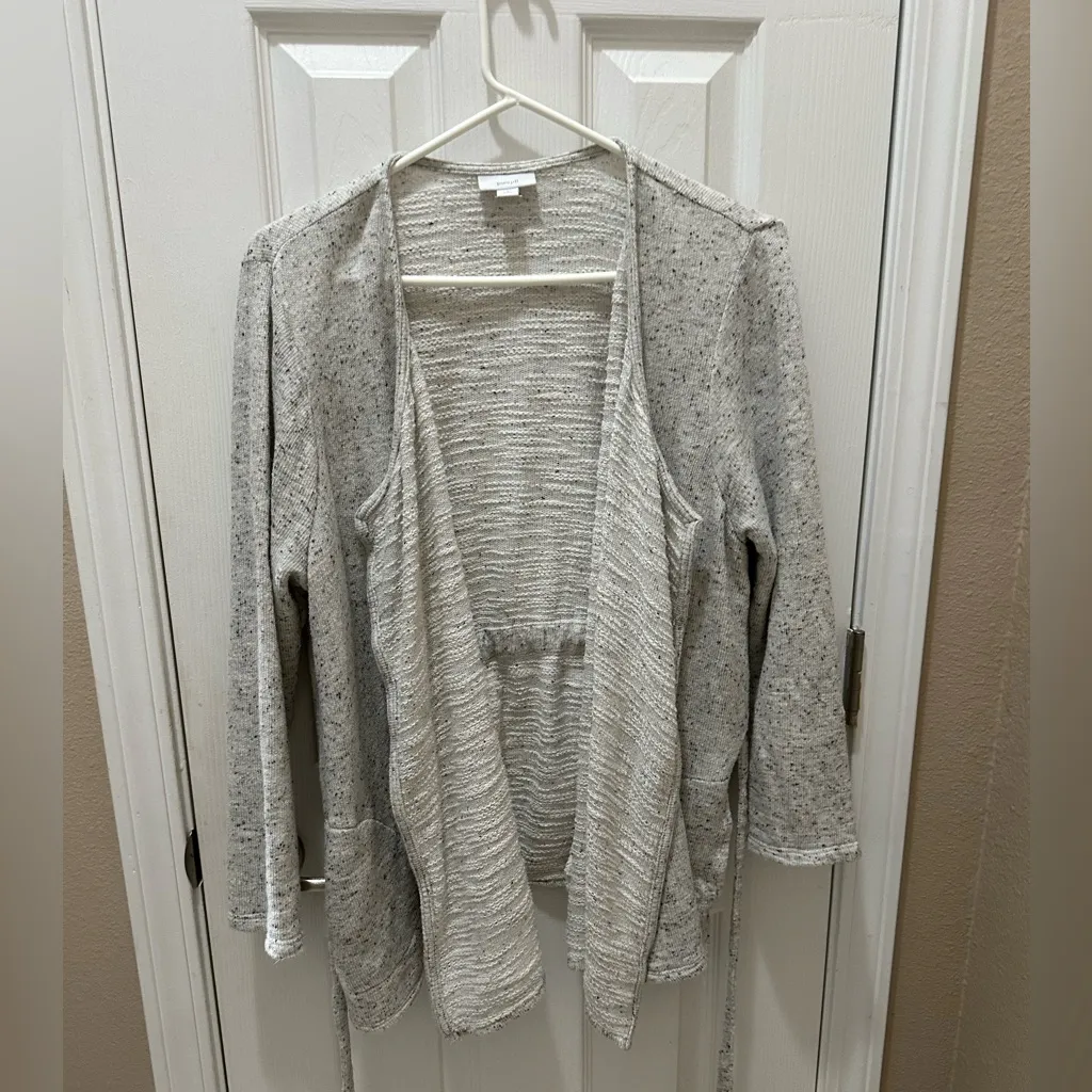 J. Jill PureJill Open Front Waterfall Drawstring Belted Cardigan Size Large Tan - Image 9