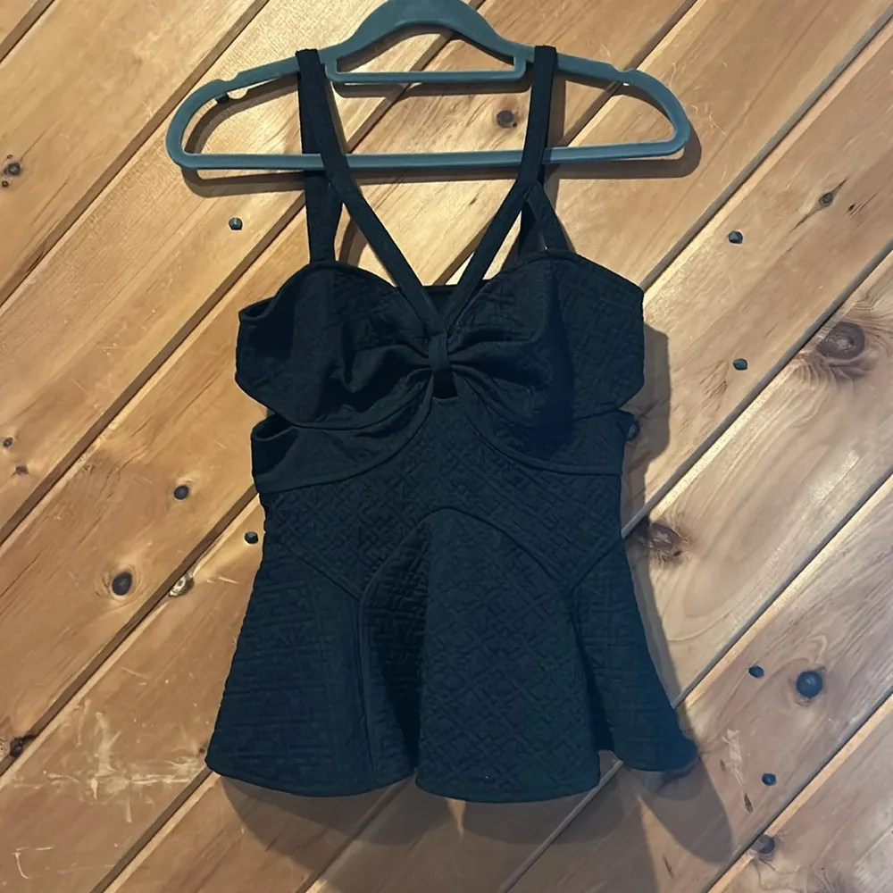 Free People Black Jacquard Cut-Out Peplum Royalty Tank Top - Image 3