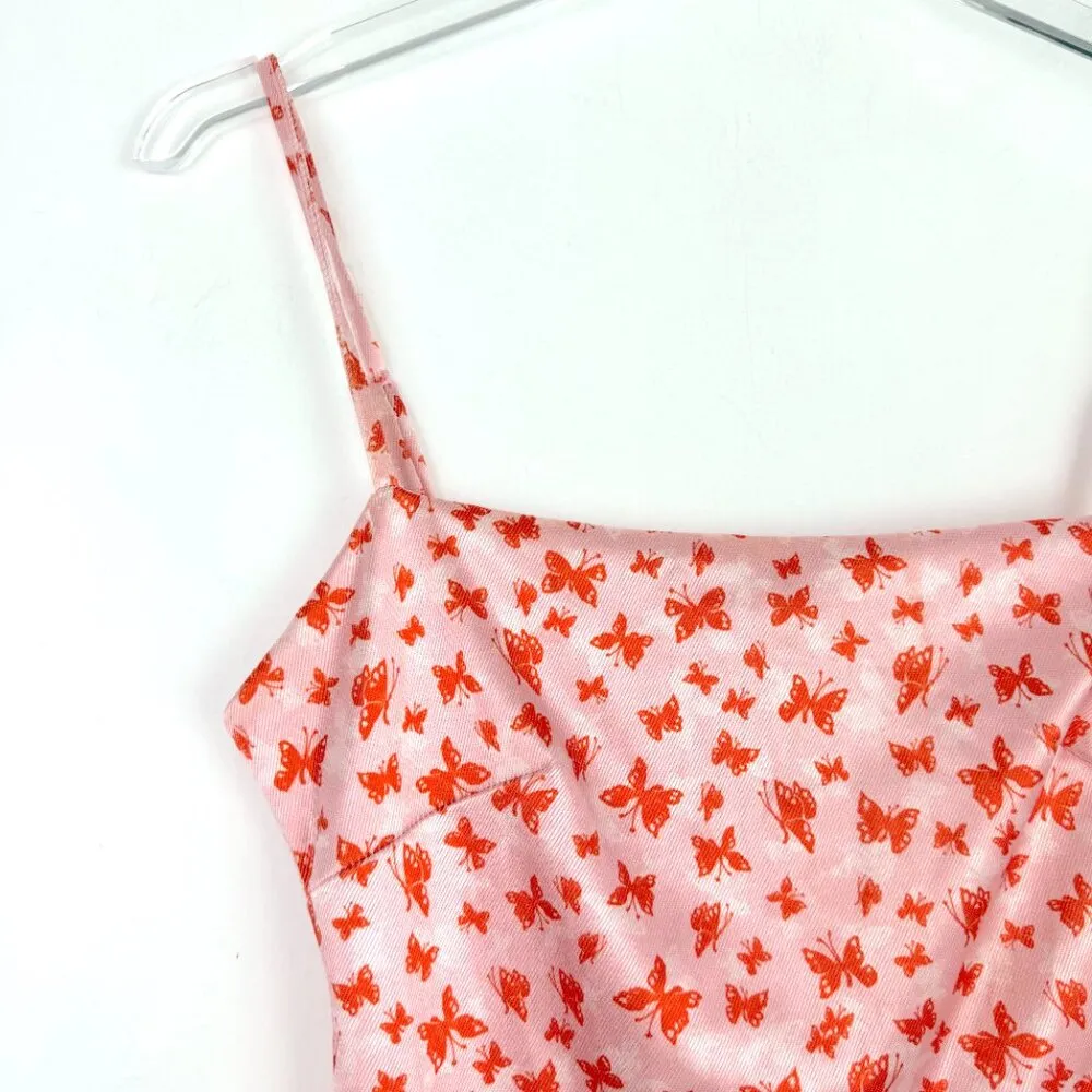 Butterfly Print Spaghetti Strap Slip Dress Pink Size Small S - Image 3