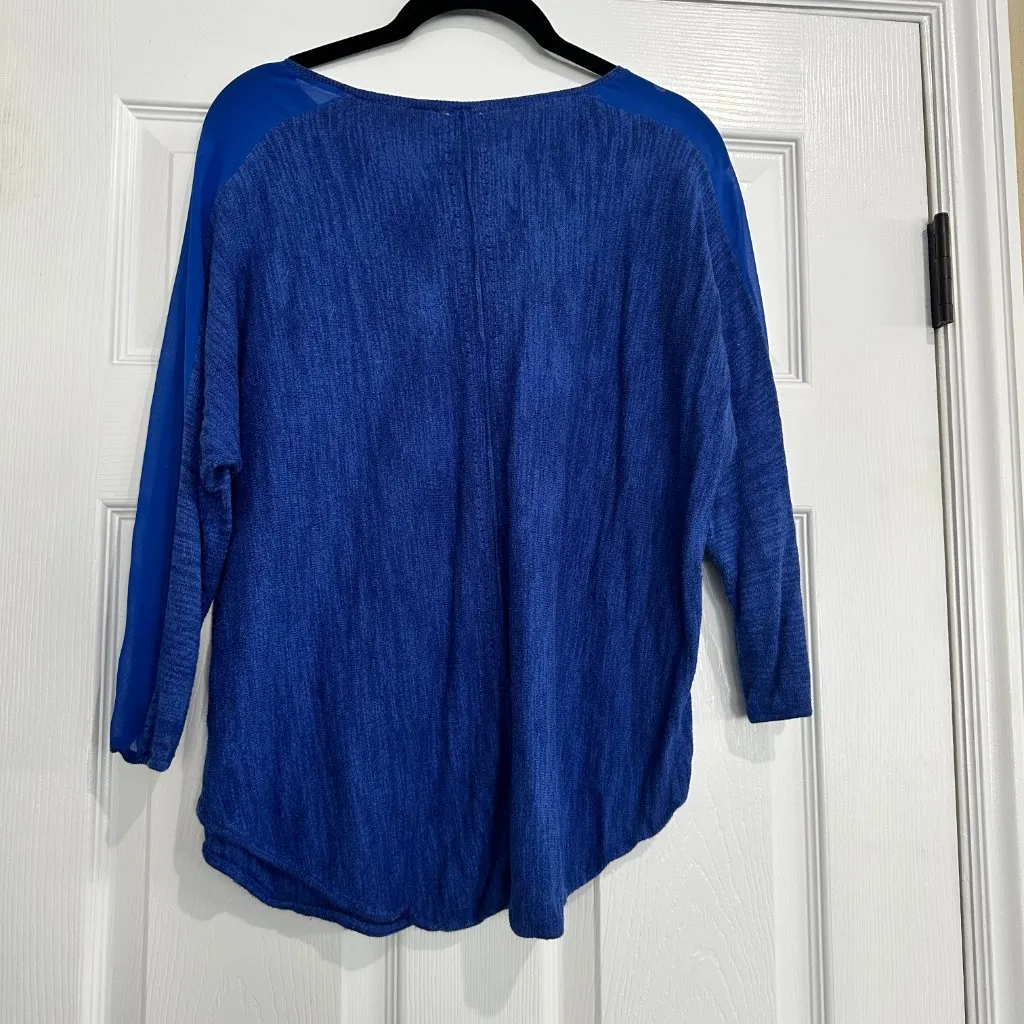 ANTHROPOLOGIE Moth Sheer Sleeve Detail Blue Sweater Top Size Medium - Image 6