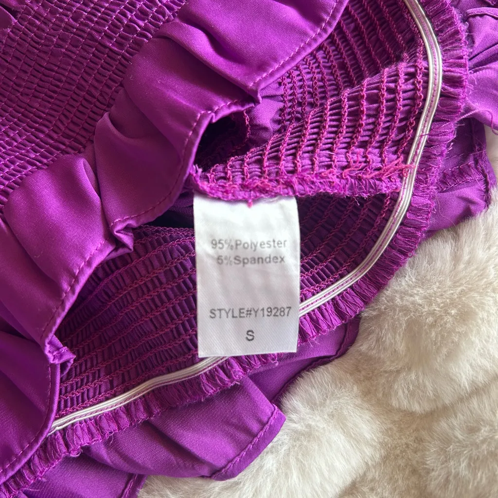 DO+BE Purple Smocked Satin Puff Sleeve Top - Image 6