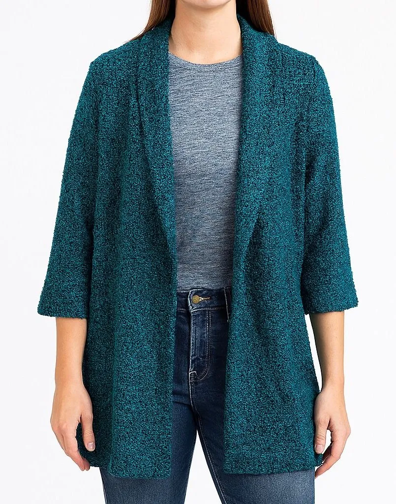 Slinky Brand Cardigan Women Open Front Textured Knit Casual Teal Black XL - Image 1