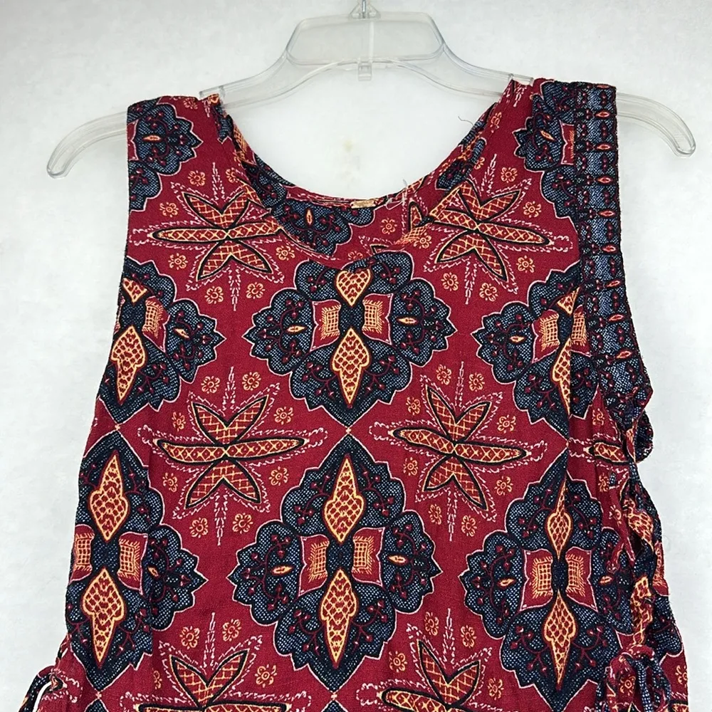 Hi-Low Boho Festival Crop Top Red Geometric Lace Up Sides - Image 5