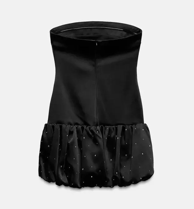 Zara mini dress strapless little black rhinestones balloon corset bodycon party  - Image 8