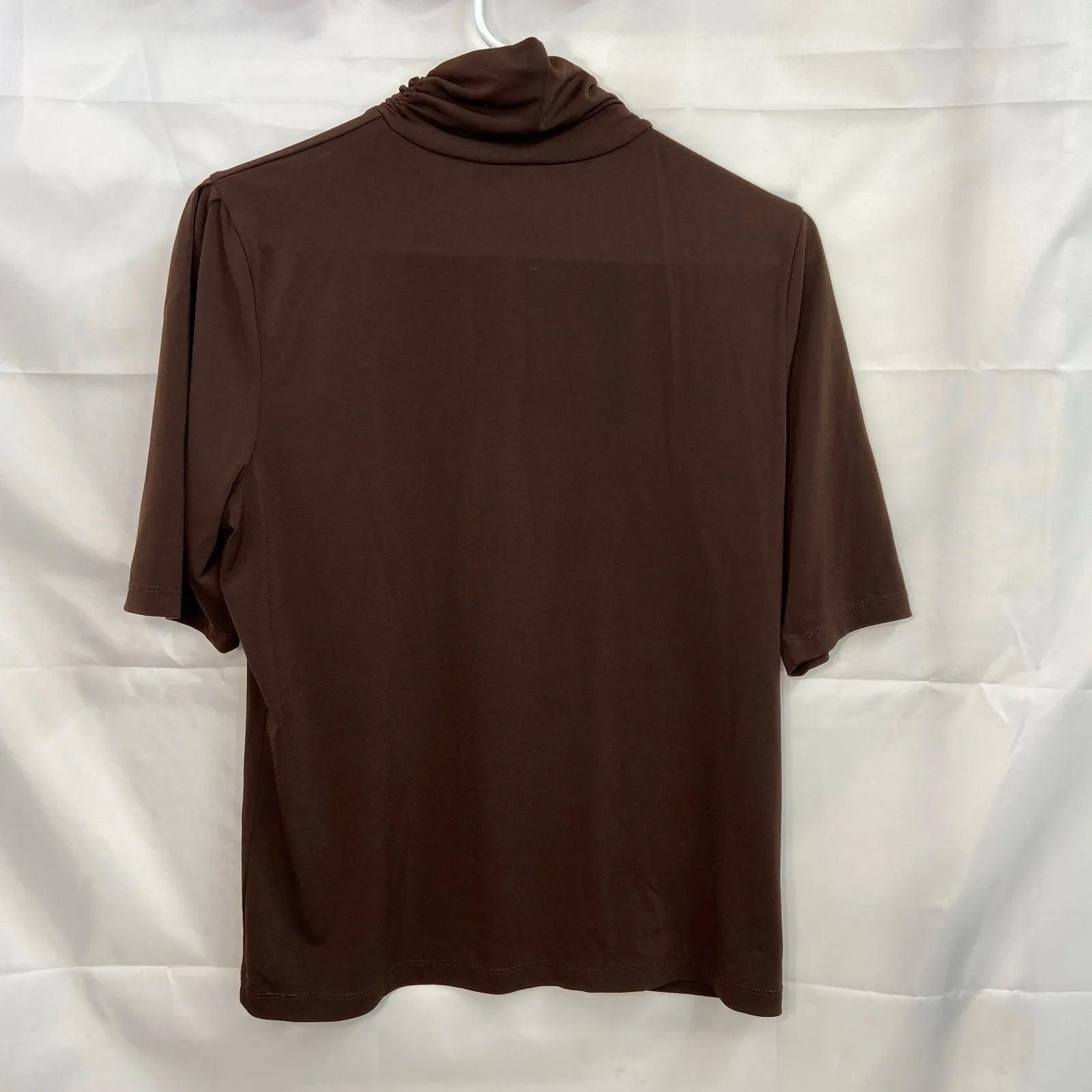 Rafaella women's brown cinched mock neck stretch lightweight neutral basic shirt - Image 6