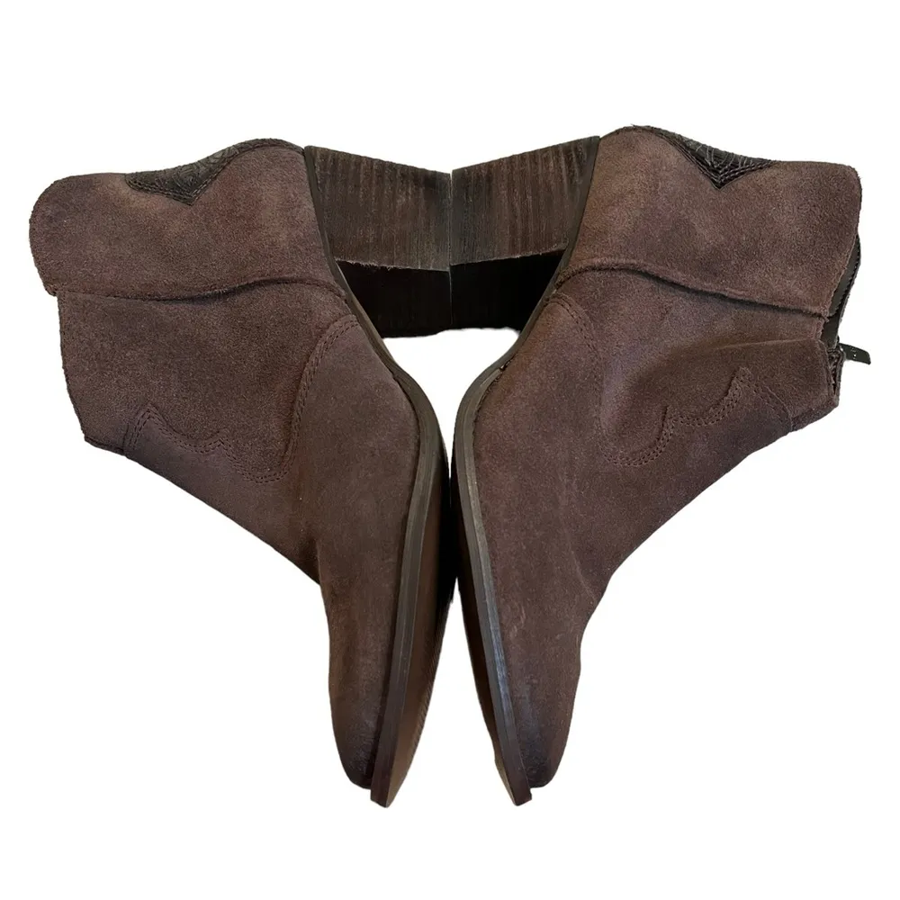 Marc Fisher Brown Burnished Suede Contrast Stefani Western Bootie, Sz 7.5 - Image 12