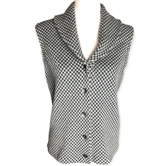 Chaps Black White Print Sleeveless Buttoned Down Vest - Image 23