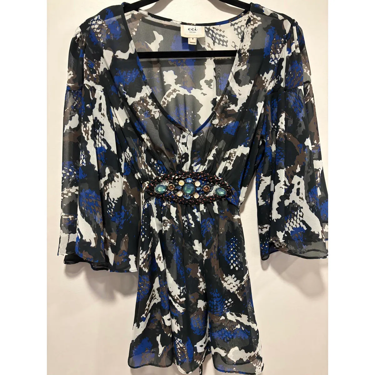 ECI Women's Sheer Printed Tunic with Embellished Bust 8/M - Image 5