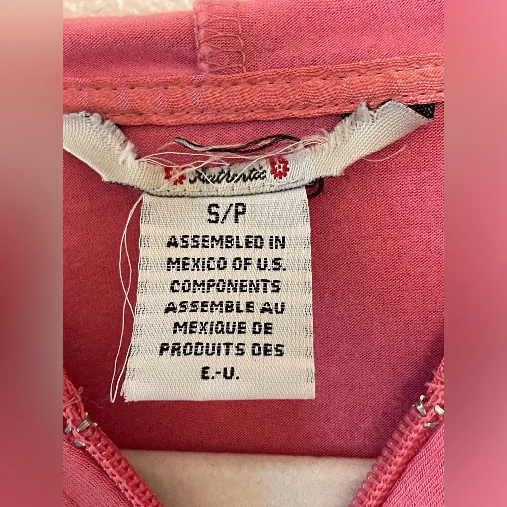 Guess Y2K Vintage Pink‎ Zip Up Hoodie with Rhinestones Silky Pockets Size S - Image 3