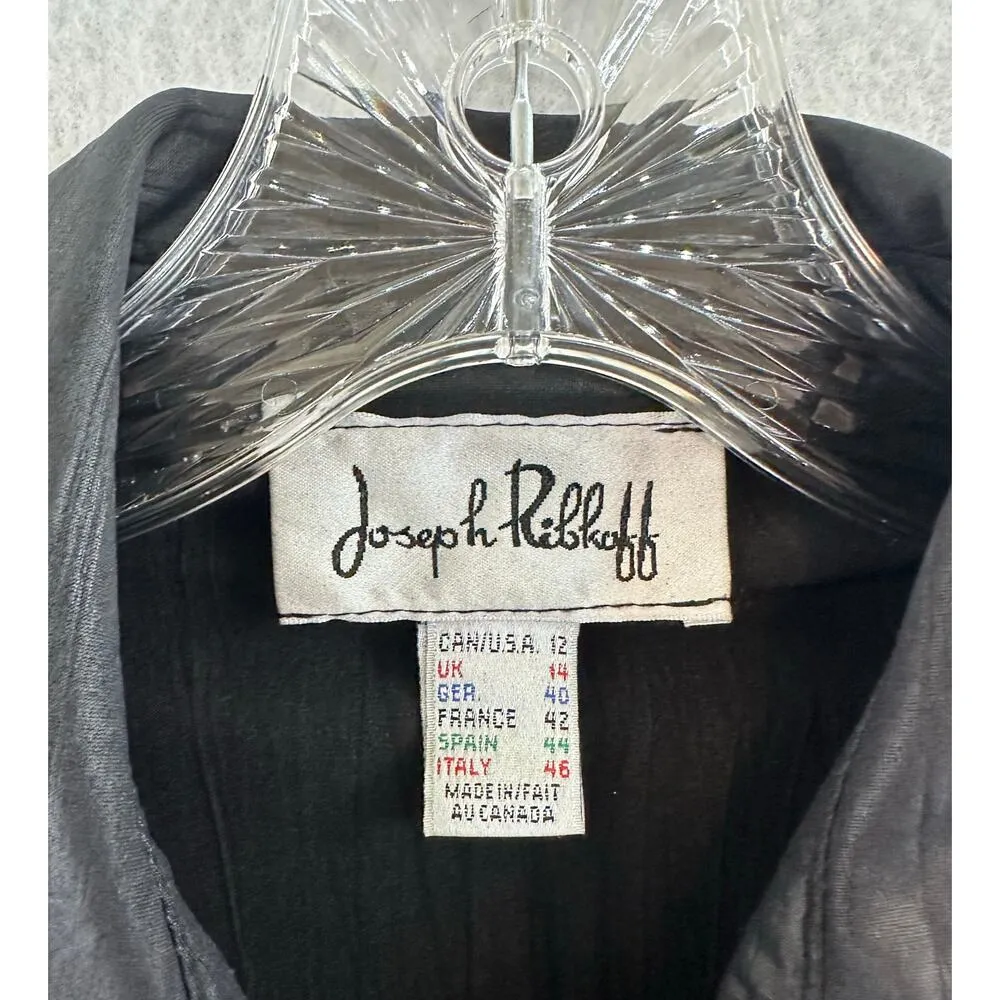 Joseph Ribkoff  Size 12 Black Blouse Jacket Waist Tie Zip Up Shimmer Vintage - Image 3