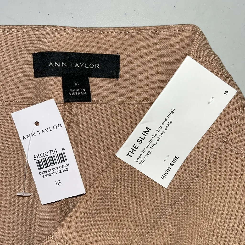 Ann Taylor NWT Size 16 Tan High Rise The Slim Leg Ankle Pants - Image 4