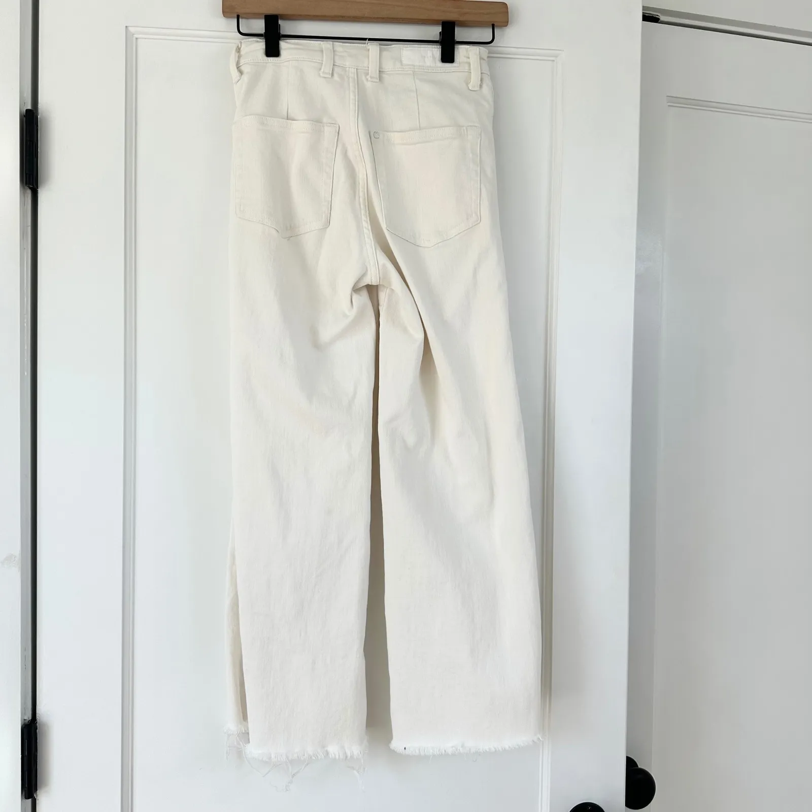 H&M White‎ Jupe Culotte Wide Leg Cropped Jeans High Waist Raw Hem Size 2 - Image 8