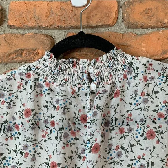 Hayden Los‎ Angeles Tank Top Womens Small White Floral Smock Neck Ruffle Blouse - Image 7