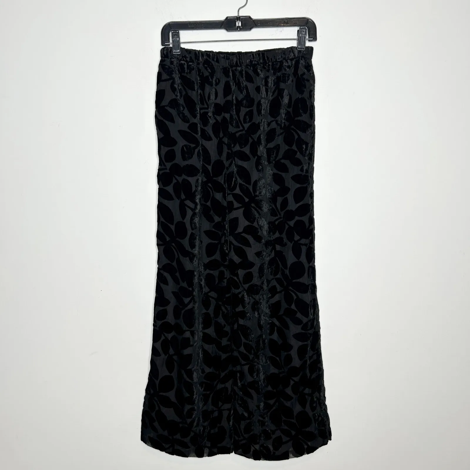 GRETCHEN SCOTT Luxe Leaf Velvet Palazzo Pants Womens XS Holiday Party Chic Event Black - Image 4