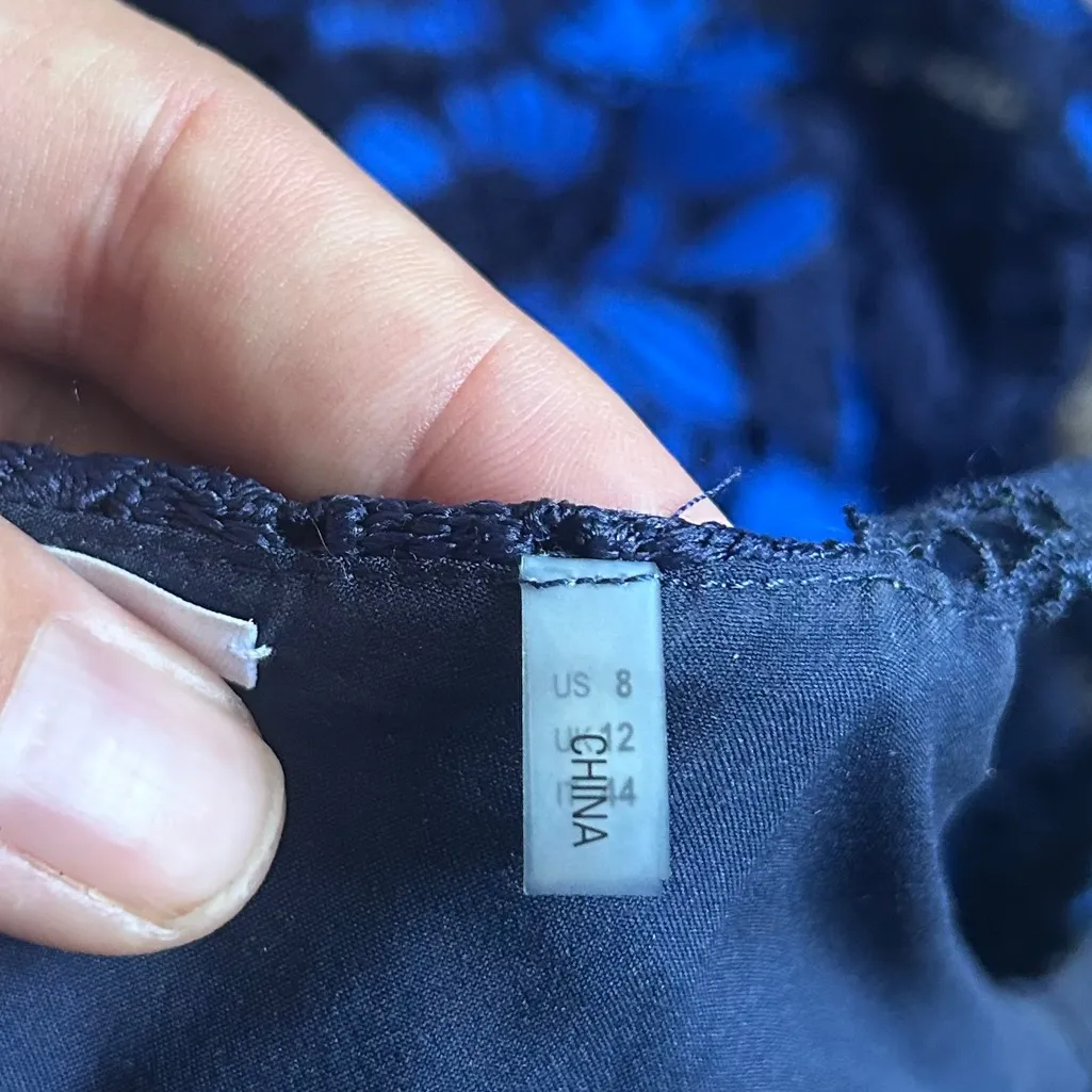 T Tahari Lucile Dress Blue Black Floral Lace Mini Dress Formal Wedding Guest 8 - Image 4