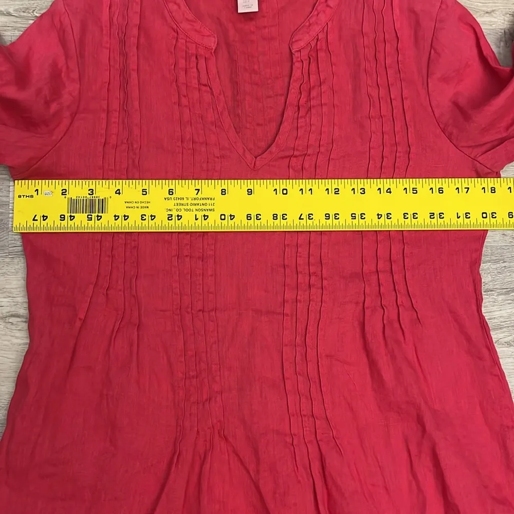Pink 100% Linen Cuff Up Sleeves V-Neck Blouse Size Small - Image 10