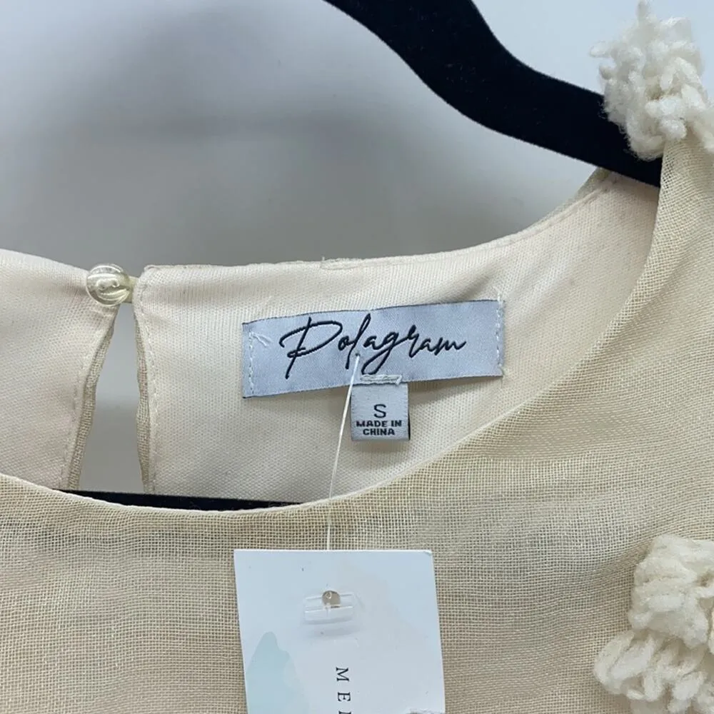 Polagram Chic lined cropped Pom Pom top cream sz S cute girly dainty - Image 7