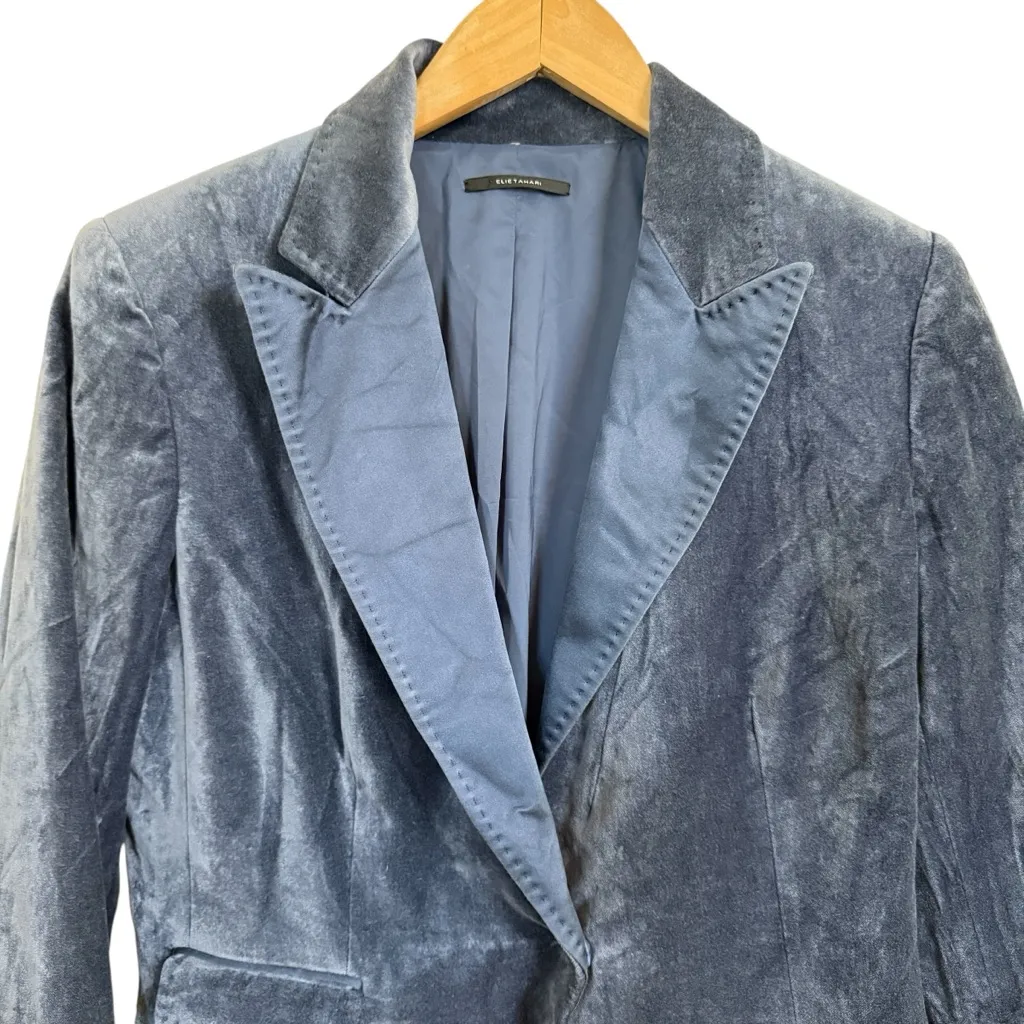 Elie Tahari Classic Blue Velvet Blazer Single Snap Closure, Women’s Size 10 - Image 3