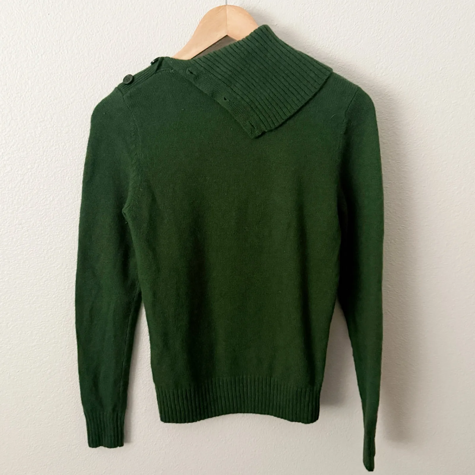 PRIA | European Dark Green Button Turtleneck Lambswool Blend Sweater | Small - Image 5