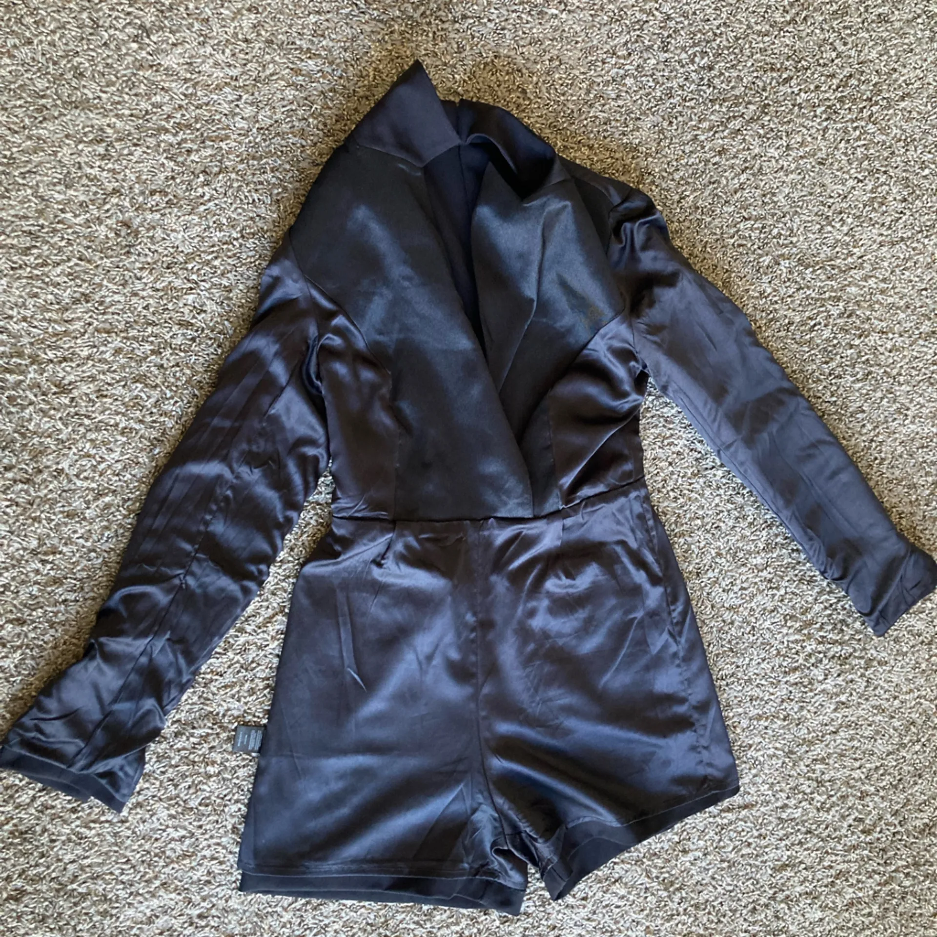 JouJou by Badgley Mischka Black Tuxedo Blazer Romper Size 10 Rhinestone Trim - Image 15