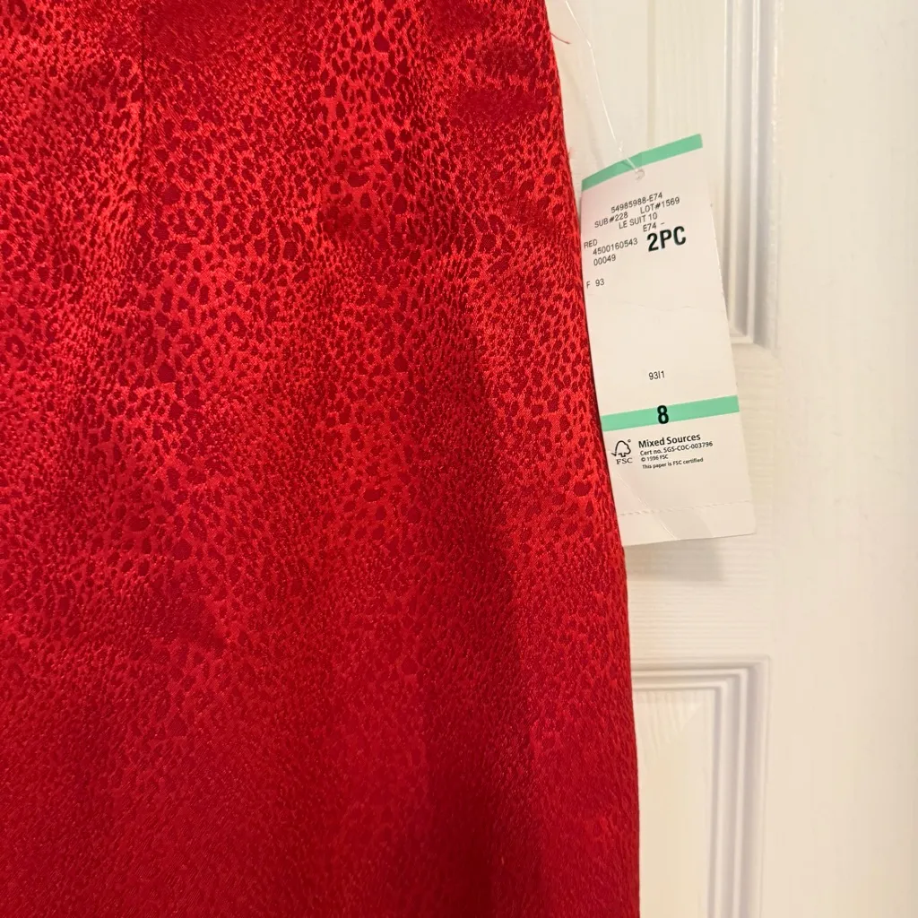 NWT Vintage Collections for Le Suit Red Monochrome Leopard Suit Skirt - Image 2