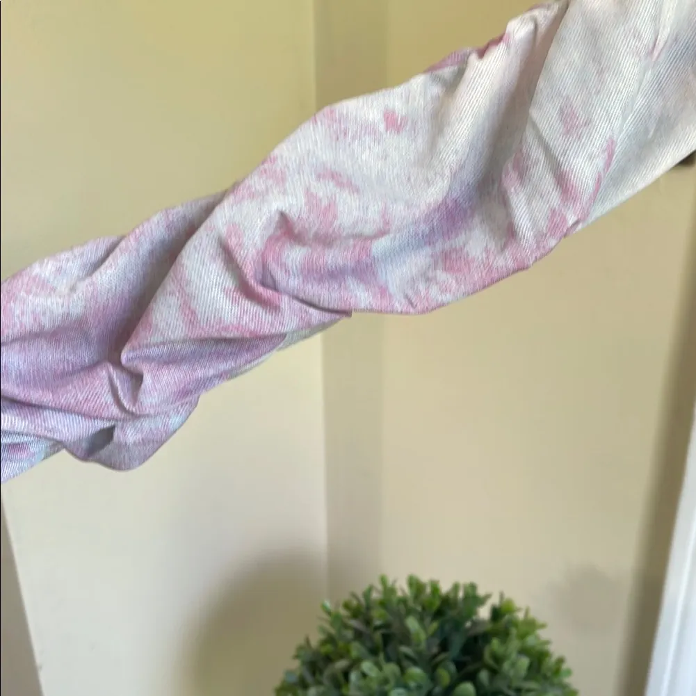 Free People Pink and Blue Tie Dye Streetwear Ruched Mesh Blouse - Image 6