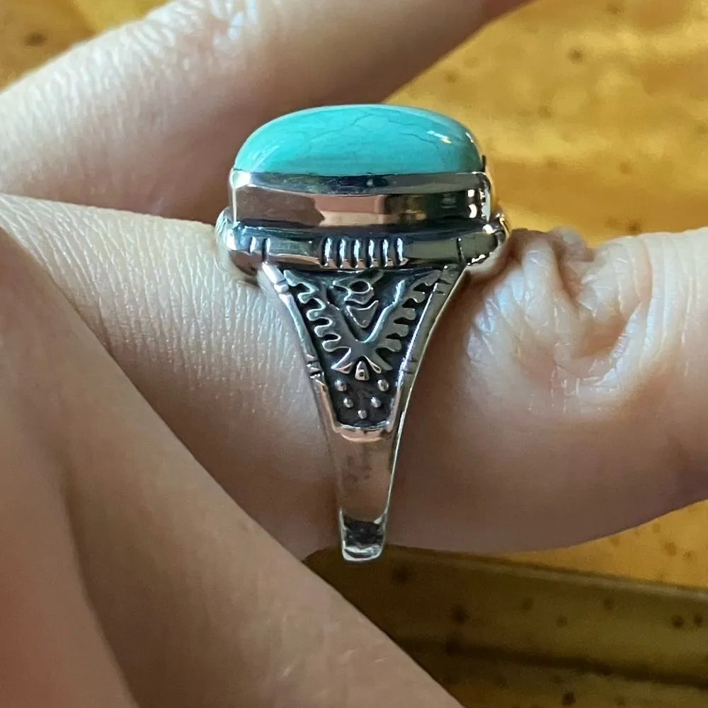 Natural Royston Turquoise Sterling Silver Eagle Ring Size 7 Blue - Image 3