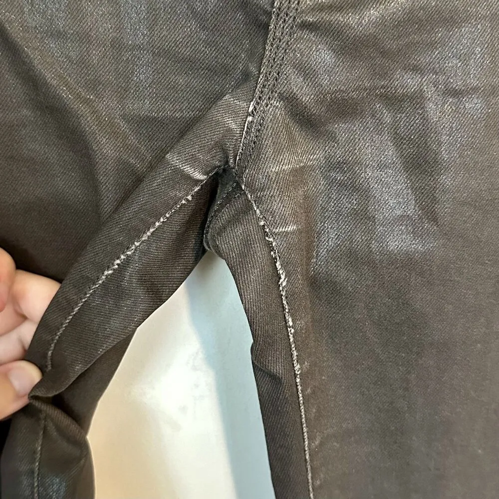 AllSaints Spitalfields Chocolate Brown Wax Coated Zipper Skinny Jeans - Size 27 - Image 5