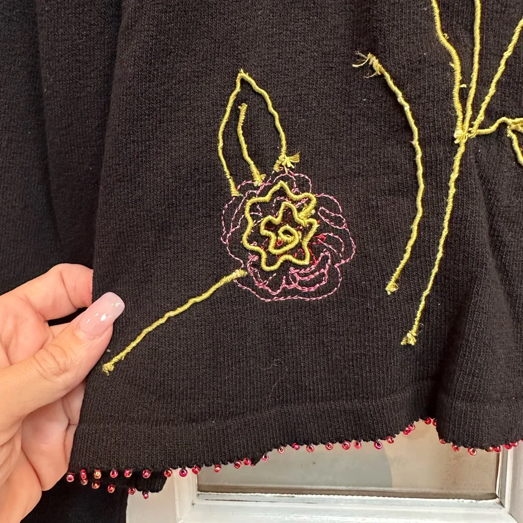 Vintage Talbots 90’s Y2K Knit Beaded Embroidered Floral Top Sweater Size XL - Image 7