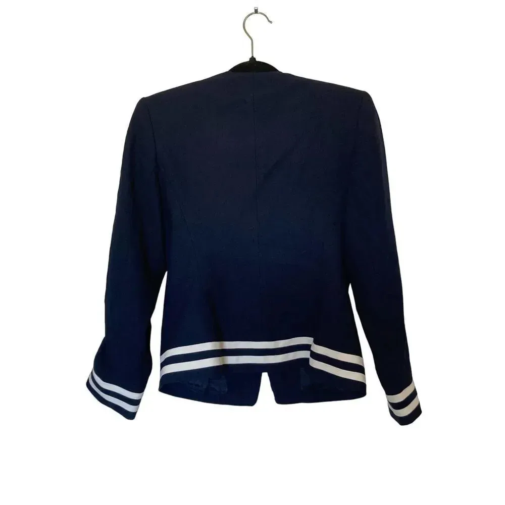 Petite Sophisticate Vintage Blazer Navy White Stripes Nautical Size 6 - Image 2
