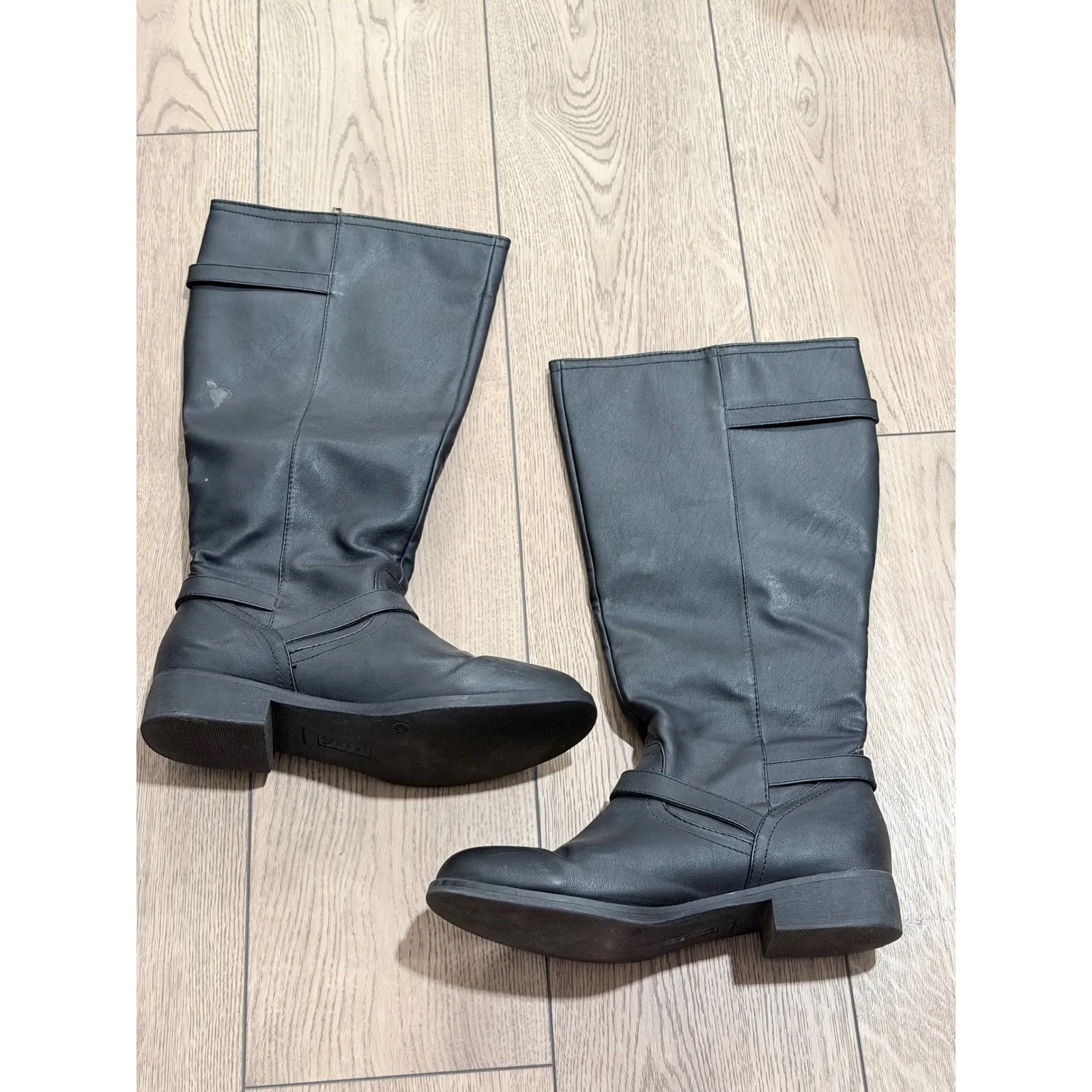 Black Riding Boots Knee High Zipper Buckle Womens 11 W Wide - Image 3