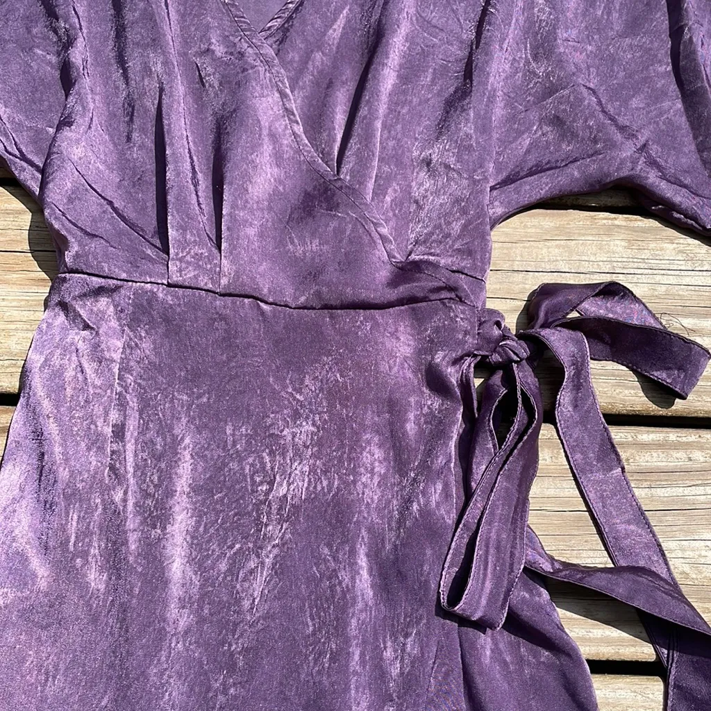 Hayden Ruffle Wrap MIDI Dress Purple Small NWT - Image 3