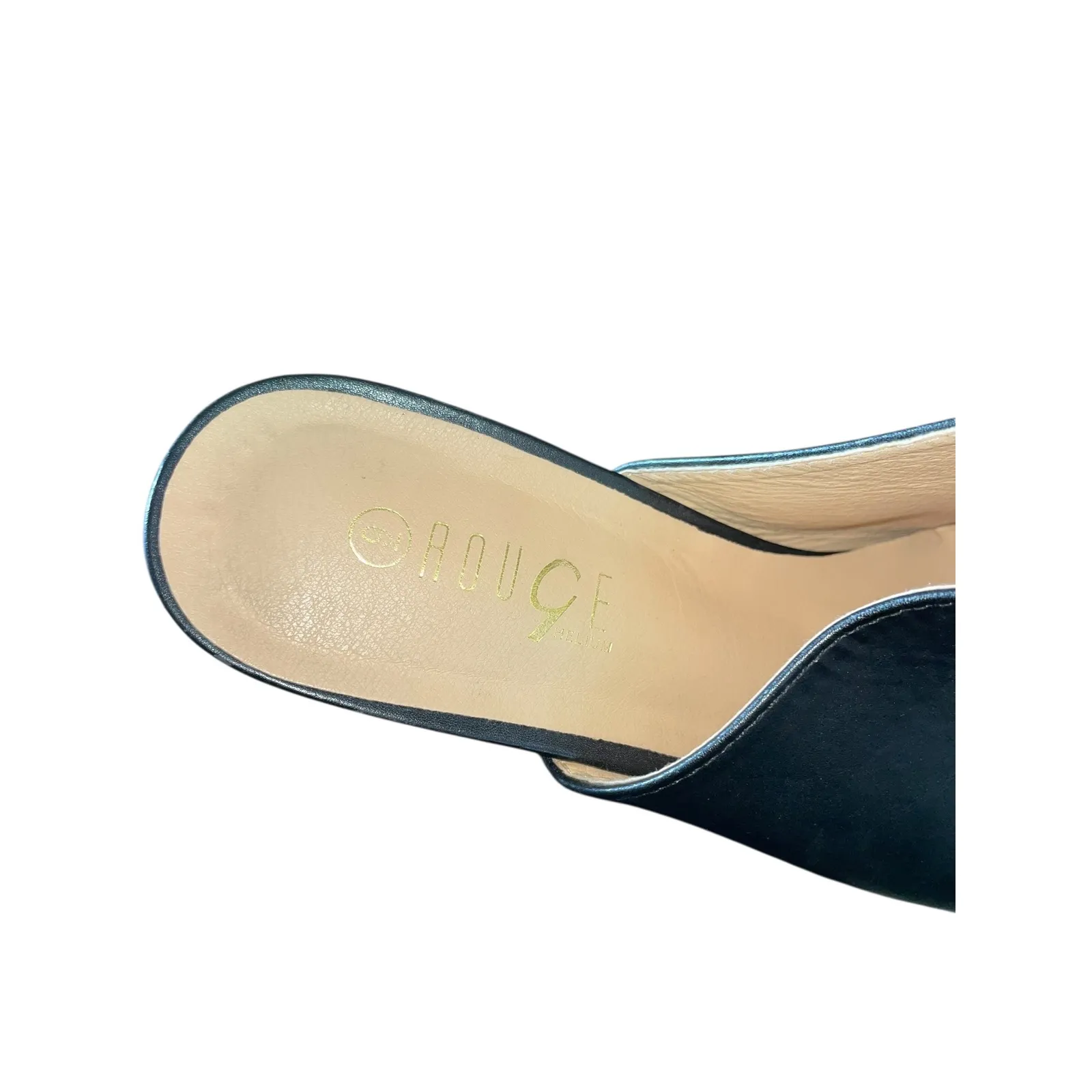 ROUGE Black Leather Open Toe Platform Chunky Heel Mules Women Size 9 - Image 4