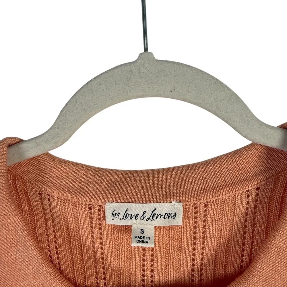 For Love and Lemons Phoebe Pointelle Polo Sweater Sherbert Preppy Womens Small - Image 4