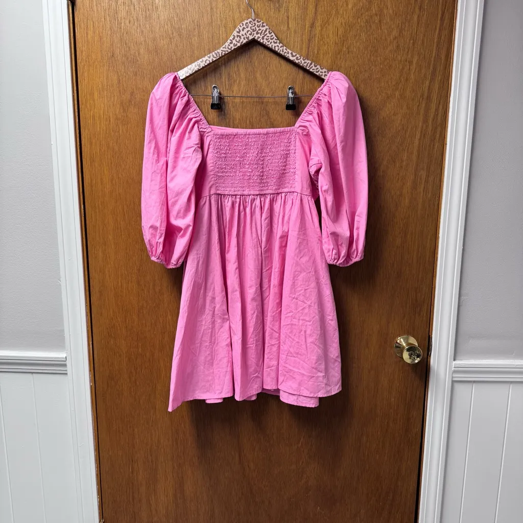 NEW Abercrombie & Fitch Emerson Puff Short Sleeve Mini Dress Pink Large TALL LT - Image 13