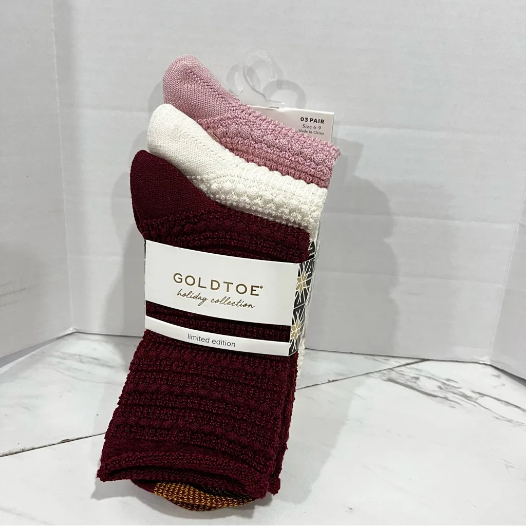 Goldtoe Holiday Collection Crew Socks 3 Pair Textured Size Fit Shoe 6 - Image 4