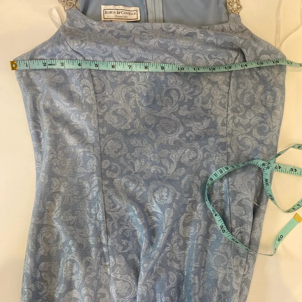 Jessica McClintock Gunne Sax Sleeveless Maxi Blue Silver Dress Vintage Sz Sm - Image 11