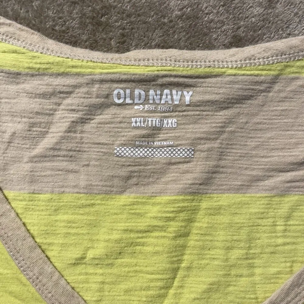 Old Navy Shirt Womens XXL 2X Striped Yellow Tan Tshirt Cap Sleeve Vneck Pocket - Image 2