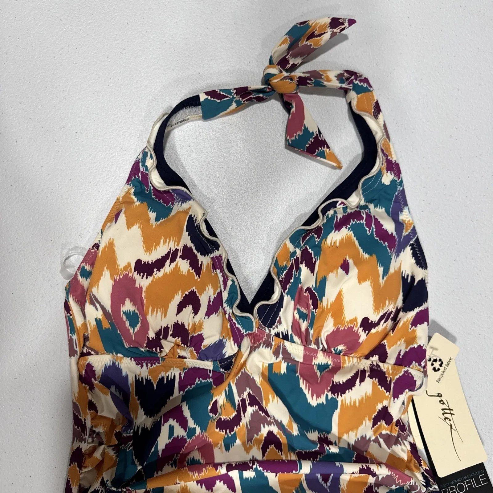 GOTTEX PROFILE Tankini Top Size 8 Echo Halter Neck Multicolor Ruffled Hem Beach - Image 5