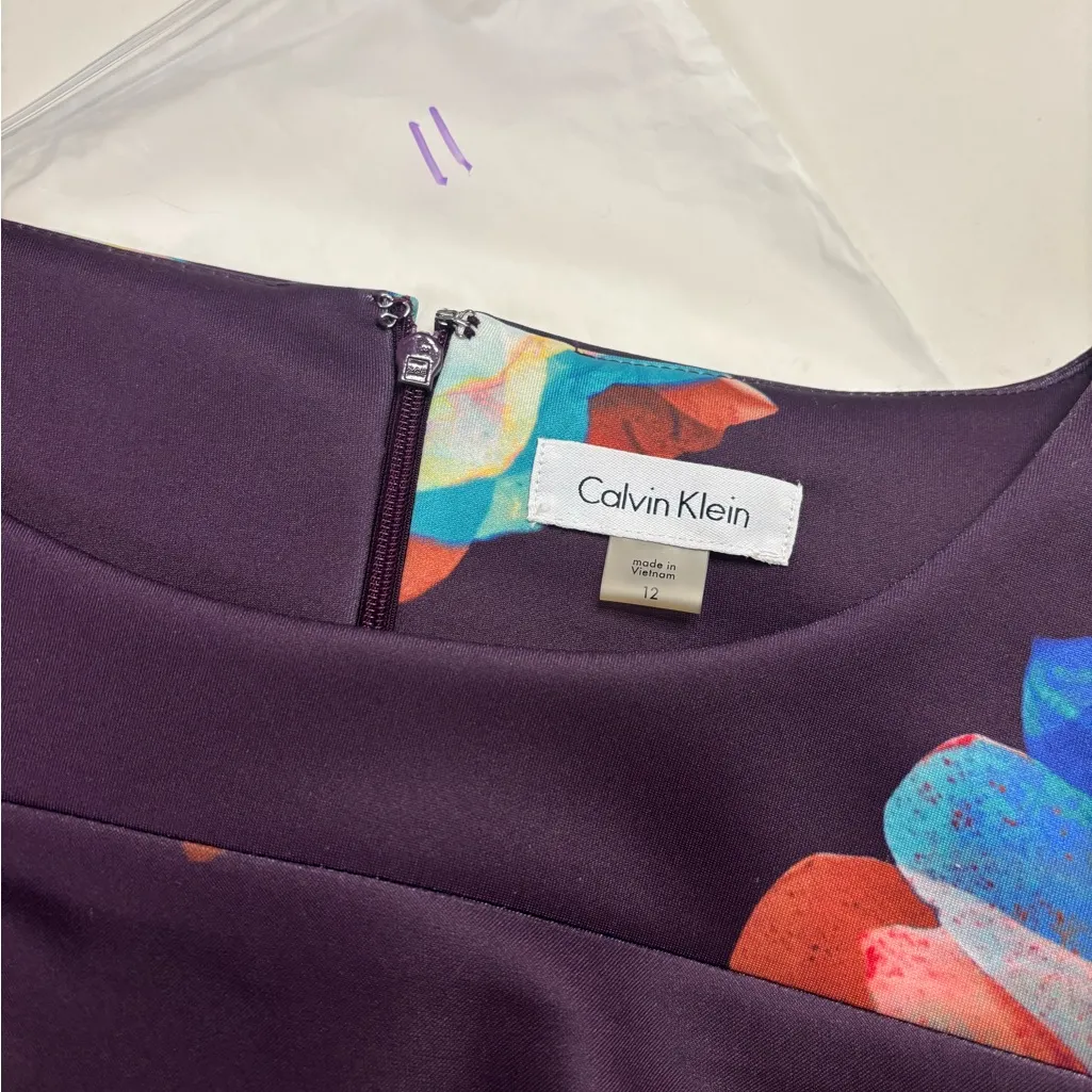 Calvin Klein Scuba Floral Printed Asymmetrical Ruching Sheath Dress Size 12 New - Image 7