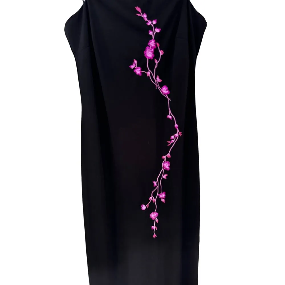 Arianna Rachel spaghetti straps black gown Sz 10 pink cherry blossom embroidery - Image 3