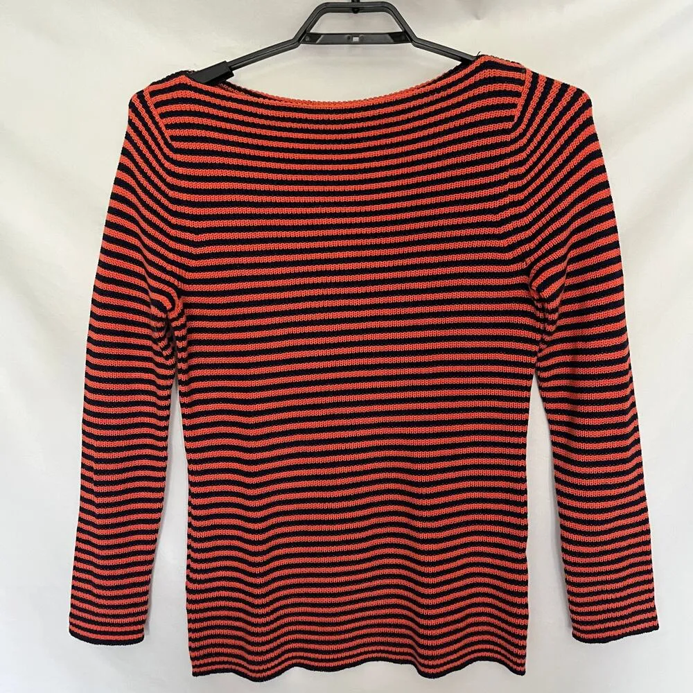 Lauren Ralph Lauren Cotton Stripe Womens Sweater Size XL Orange Blue Boat Neck - Image 9