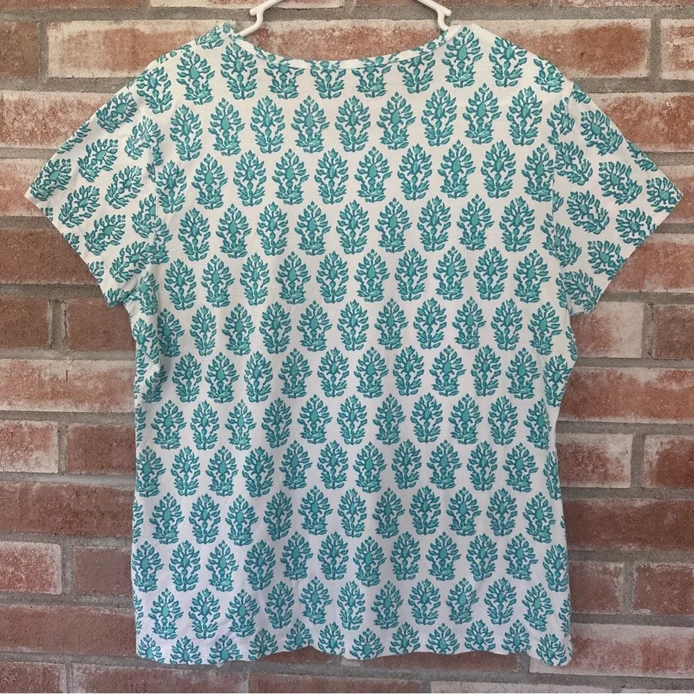 J. McLaughlin Short Sleeve Knit Tee T Shirt Women’s XL White Turquoise Blue - Image 7